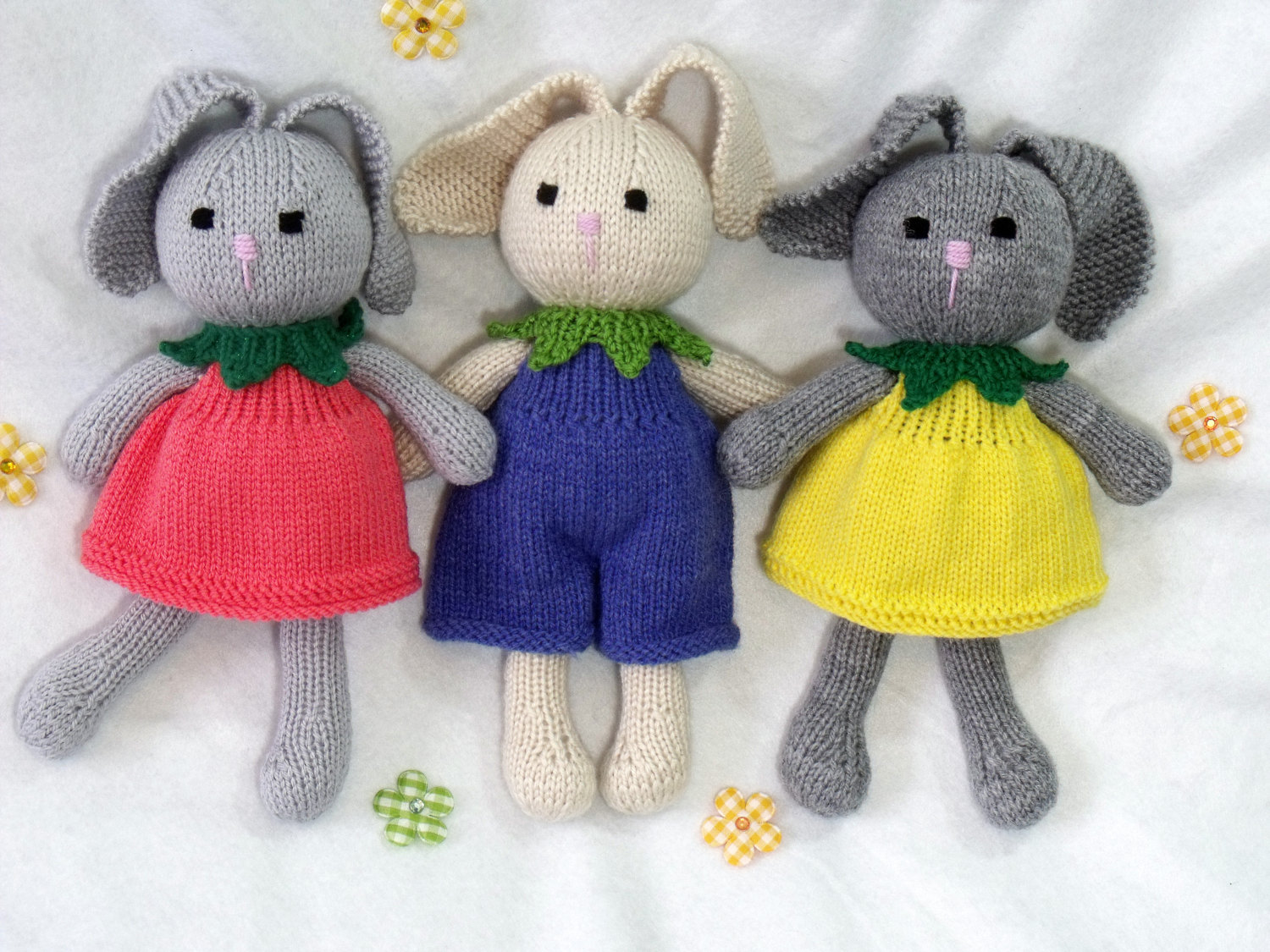 Knitting pattern for Cuties. Flower bunny. Floppy ear bunny. PDF instant  download knitting pattern. | CSKraft4dolls, image size:1500x1125