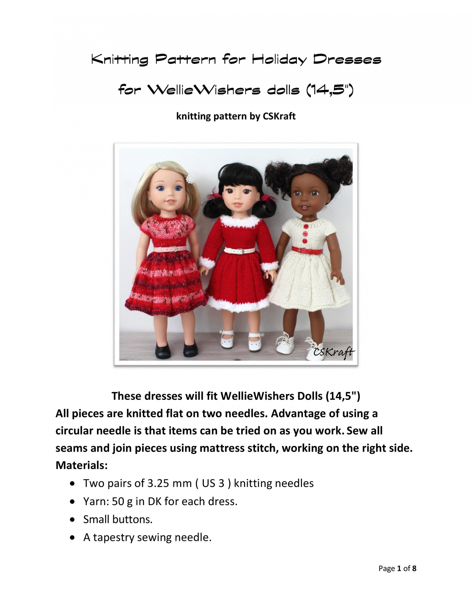 Knitting pattern for Wellie Wishers doll | CSKraft4dolls